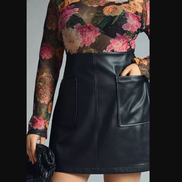 Anthropologie | Maeve Faux Leather A-Line Mini Skirt | Black, XL - Picture 7 of 14